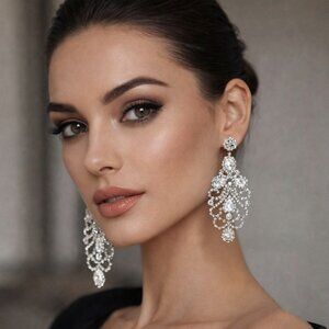 3.25"L Cubic Zirconia Earrings Vintage Style Chandelier Crystals Bling Evening